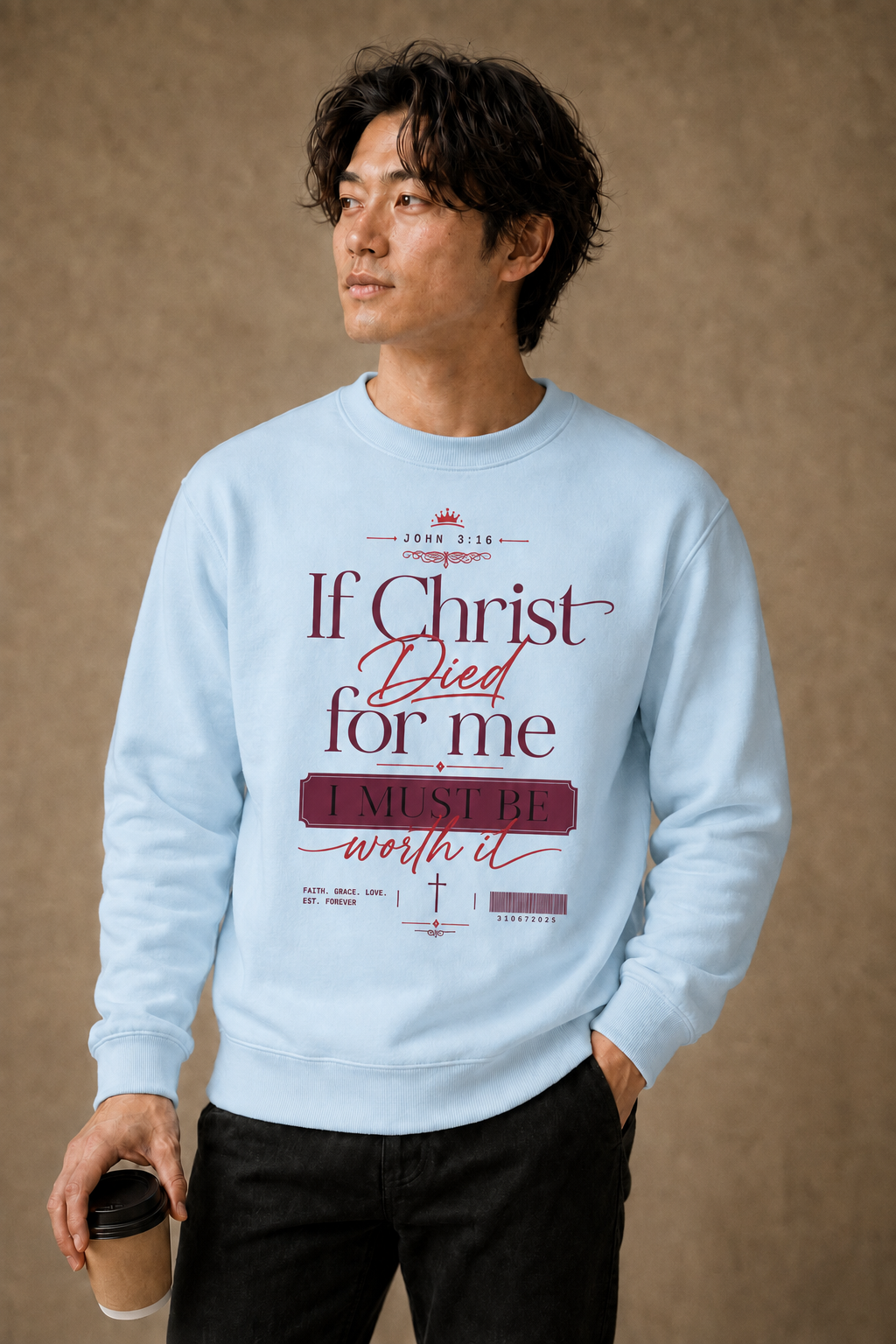 If Christ Died for Me, I Must Be Worth It Crewneck Sweatshirt - Image 3