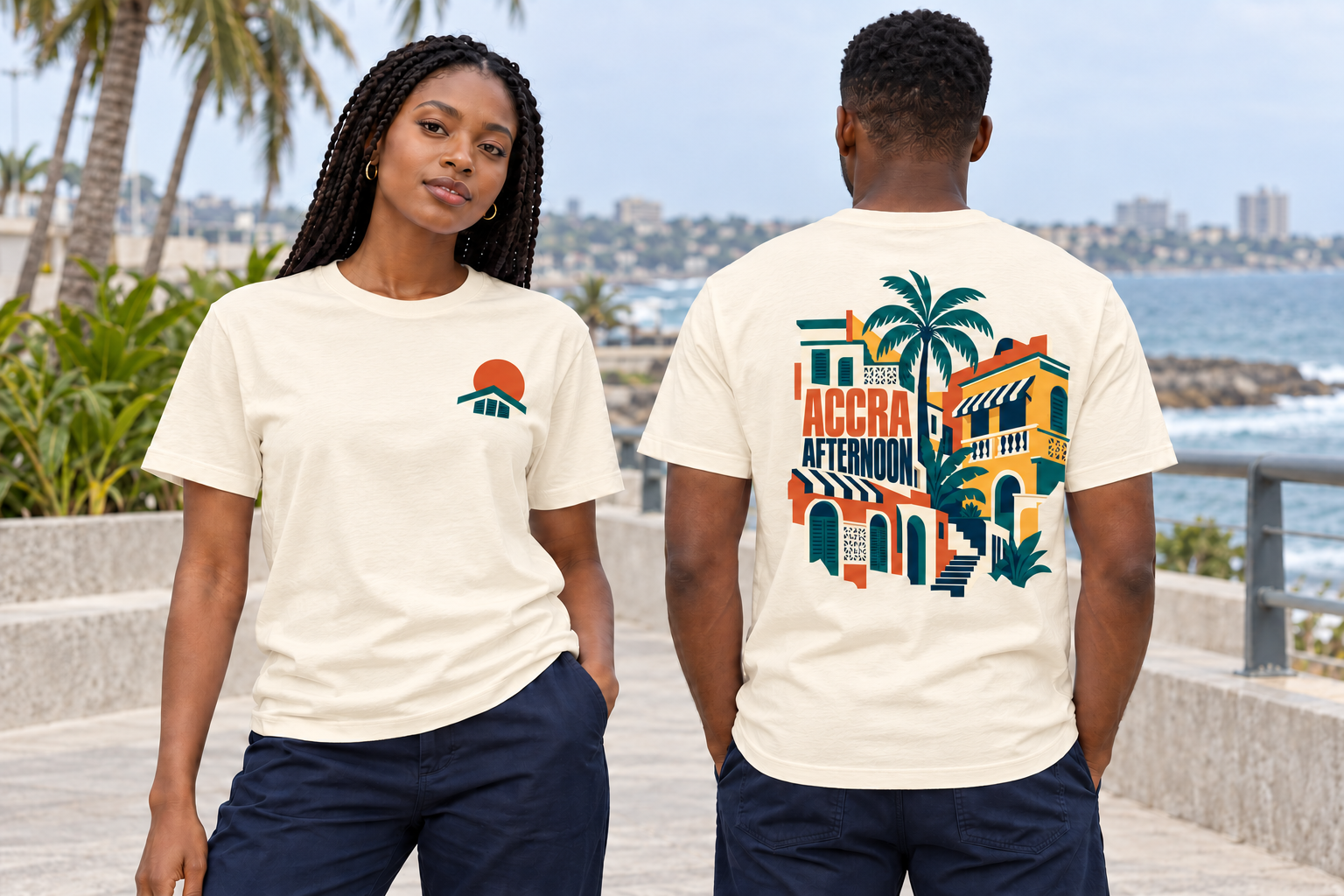 Accra Afternoon cream T-shirt front and back