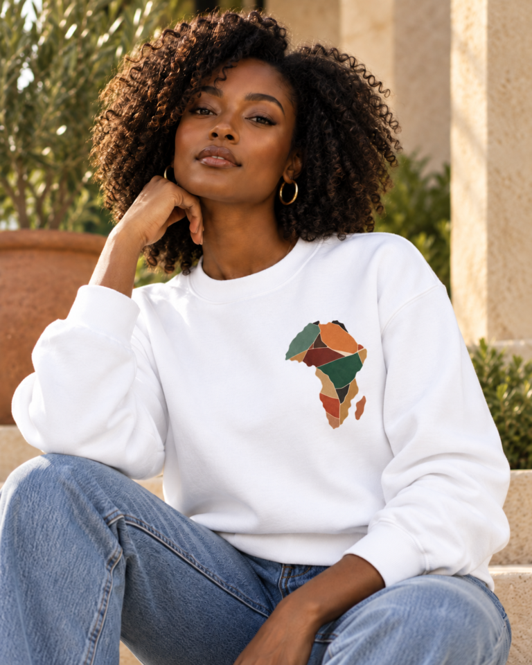 Earthy Mosaic Africa Map Crewneck Sweatshirt