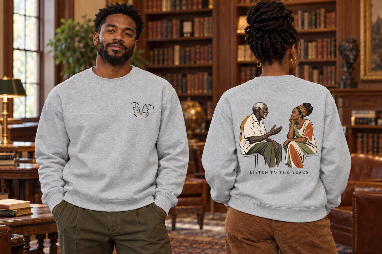 Listen To The Years Crewneck Sweatshirt — Heather Gray mockup