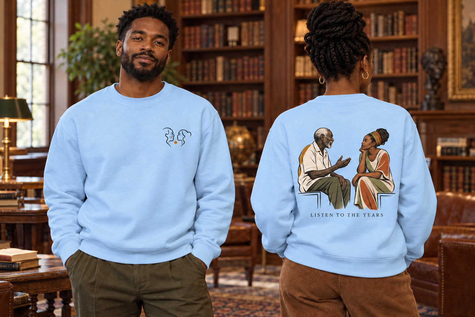 Listen To The Years Crewneck Sweatshirt — Sky Blue mockup