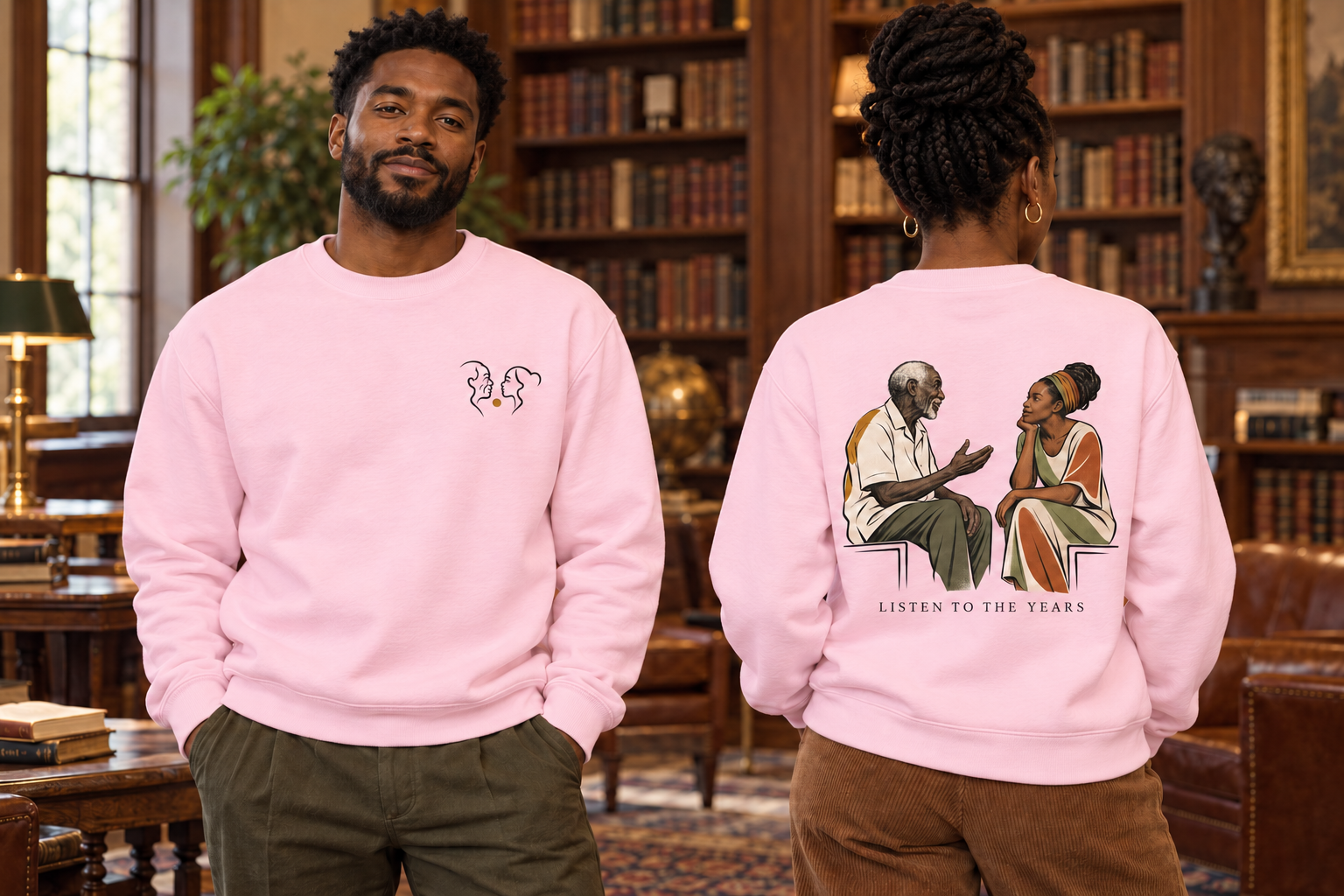 Listen To The Years Crewneck Sweatshirt — Soft Pink mockup