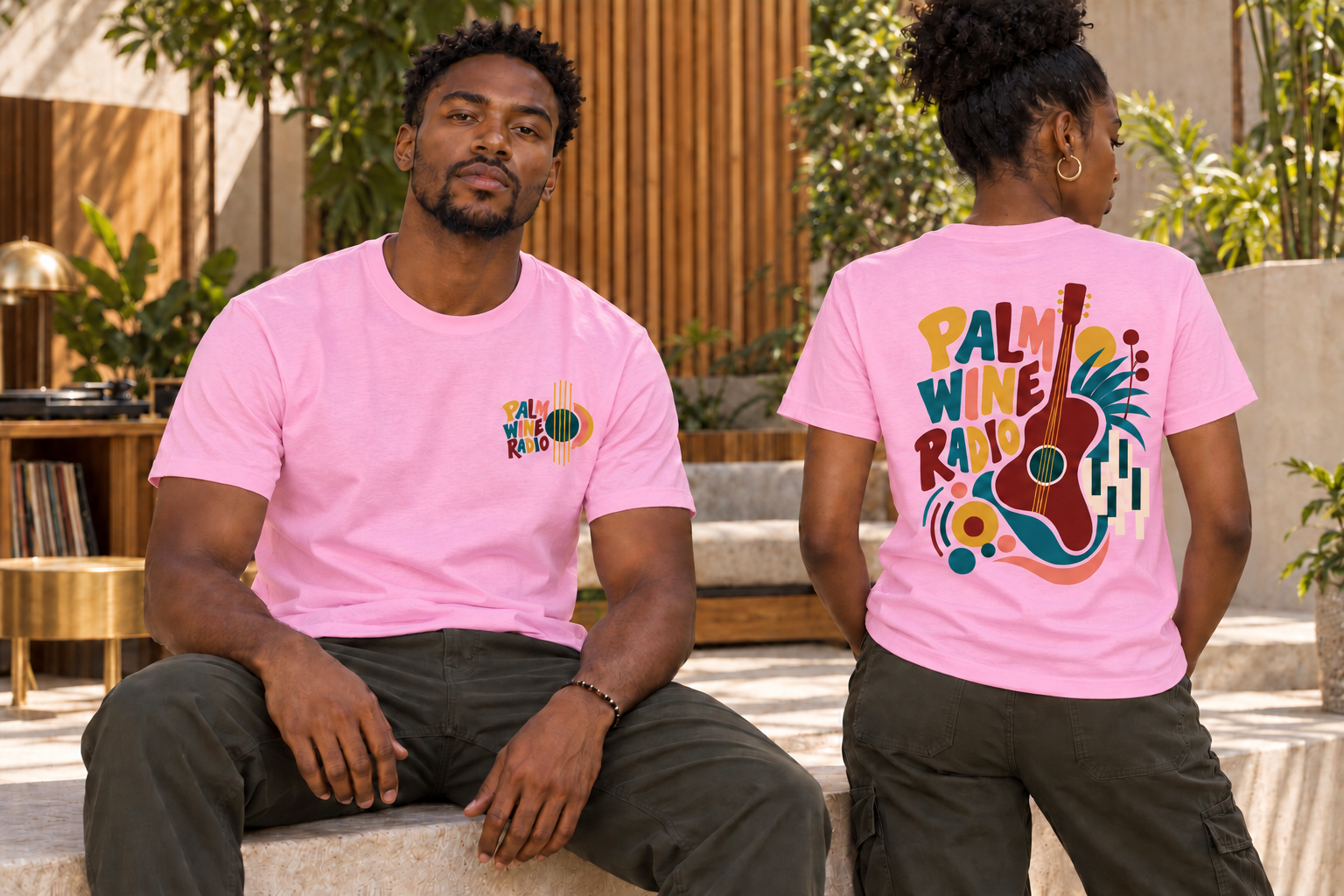 Palm Wine Radio T-Shirt — Light Pink mockup