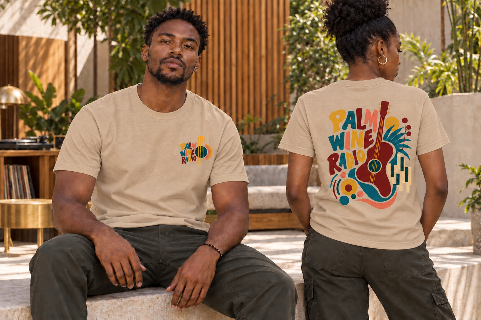 Palm Wine Radio T-Shirt — Tan mockup
