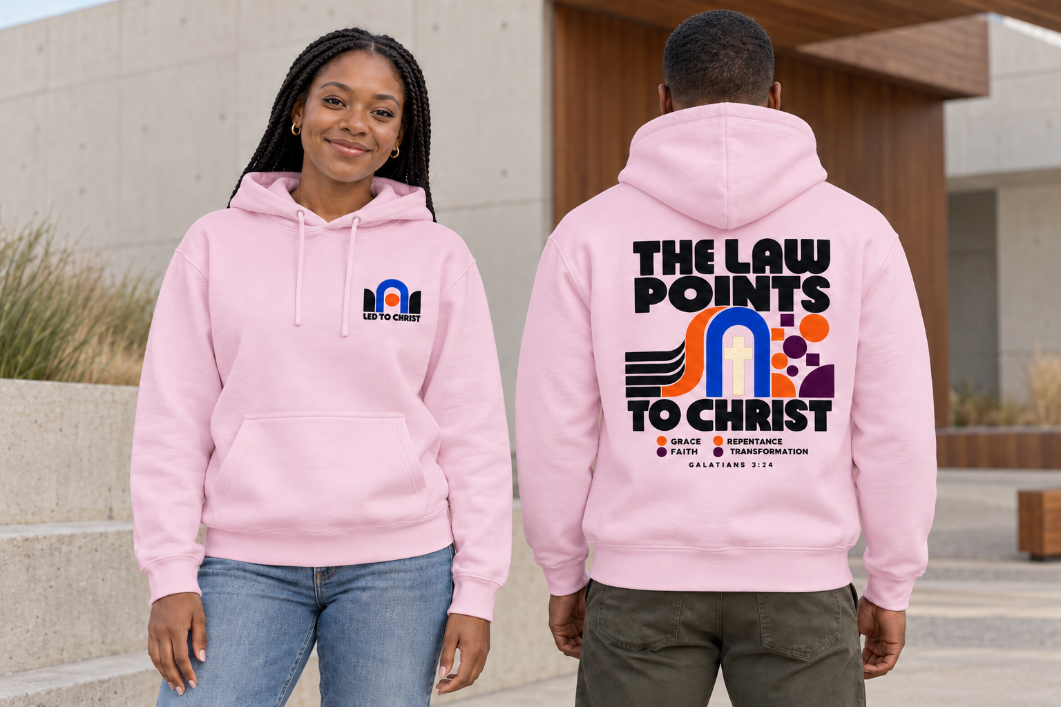 The Law Points To Christ Hoodie — Blush mockup