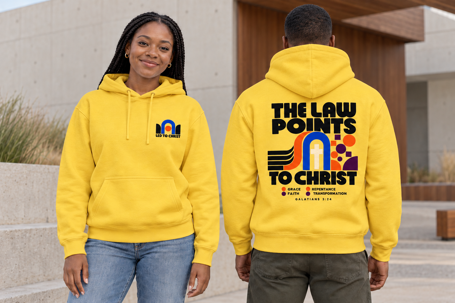 The Law Points To Christ Hoodie — Golden Yellow mockup