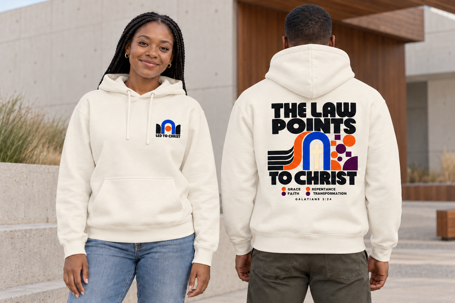 The Law Points To Christ Hoodie — Ivory mockup